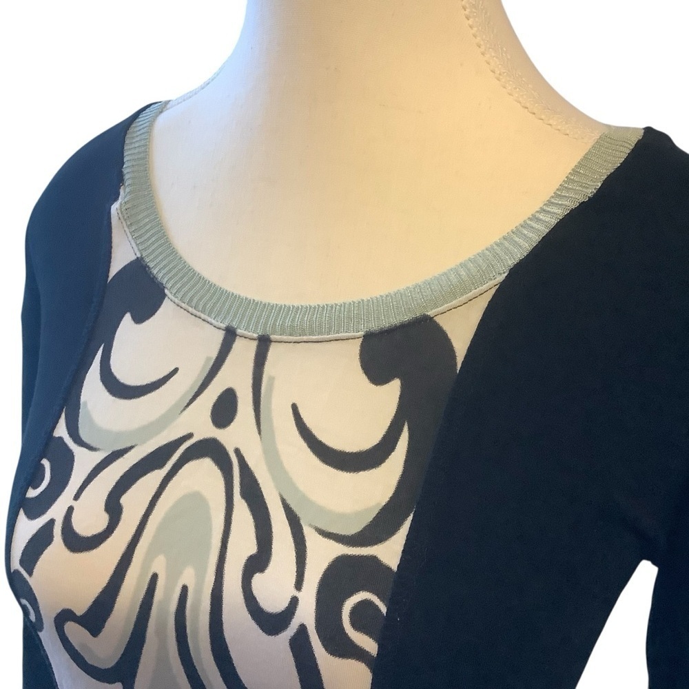 BANDOLERA BLACK & WHITE PATTERNED LONG SLEEVE SHEER PANELS TOP/ Size M (EUR 42) - Picture 4 of 10